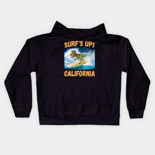 T Rex Surf's Up! California Surfing Lovers Kids Hoodie